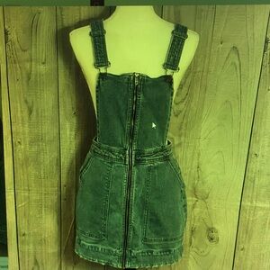 Stylish Green Denim Overall Dress